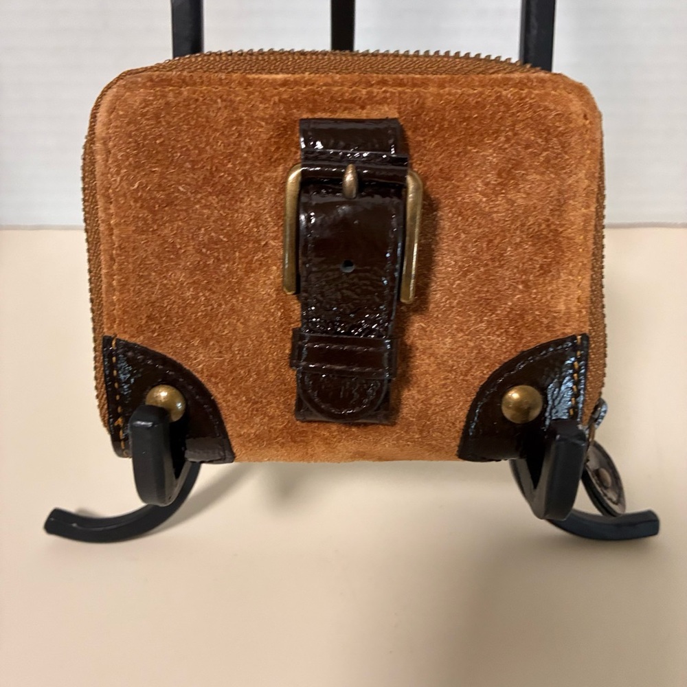 J. Crew Small Brown Suede Patterned Wallet